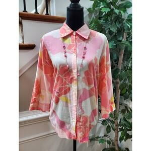JH. Collectibles Women's Pink Cotton Collared Long Sleeve Button Down Shirt 1X